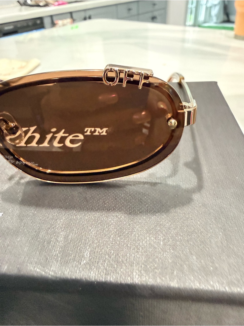 Off-White Gold Frame Sunglasses with Brown Lenses